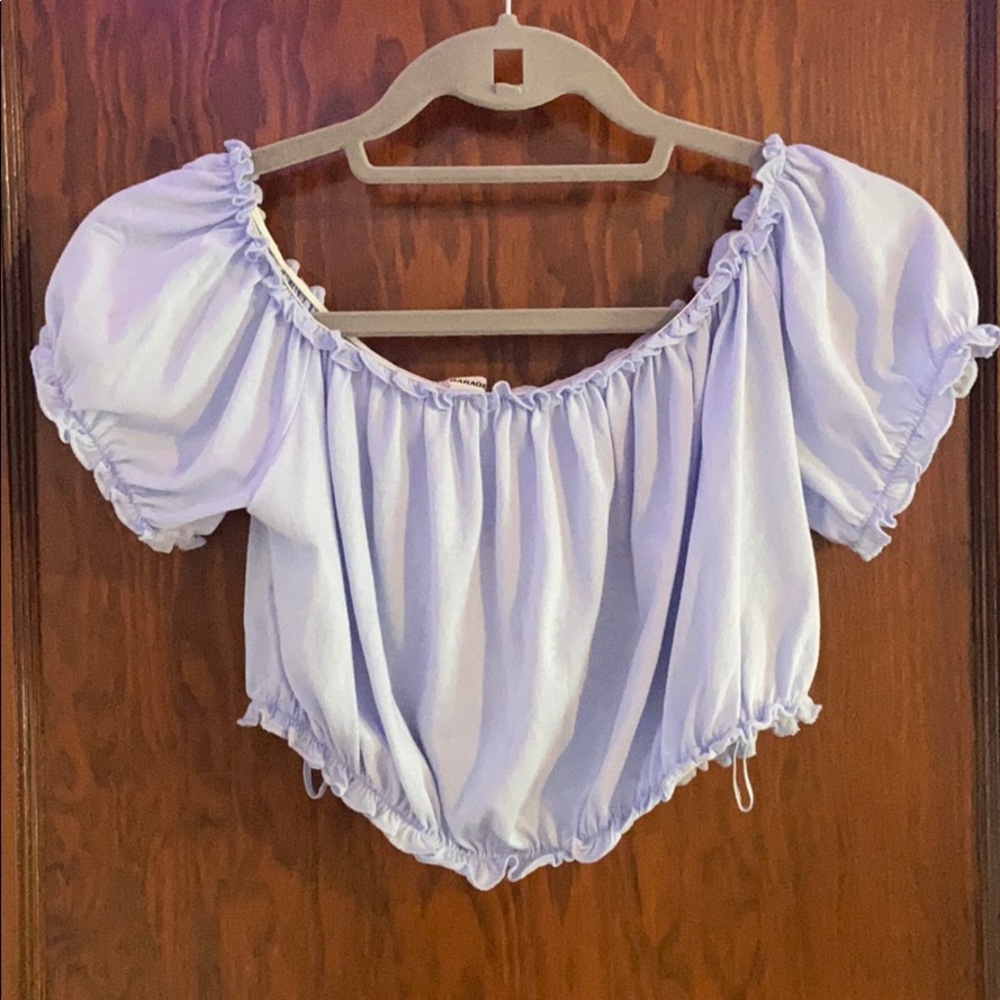 garage off the shoulder shirt